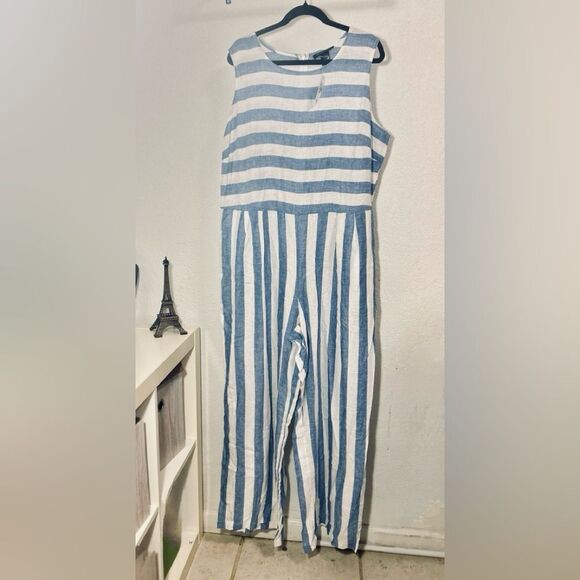 Ashley Stewart Striped Blue and White Jumpsuit sleeveless  size 18 - Picture 2 of 8
